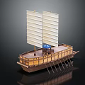 Sailboat Model With Wooden Hull Two White Sails Blue Deck And Oars