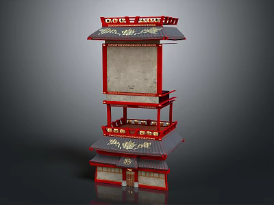 Traditional Chinese Red Pagoda With Multi Tiered Structure Decorative Roofs And Upper Plaque 3d model