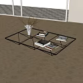 Modern Glass Coffee Table With Decorative Vase And Stacked Books On Surface