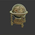 Decorative Globe With Intricate Map Design On Wooden Carved Base For Home Decor