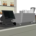 Modern Kitchen Appliances Setup With Coffee Machine Cash Register Cups And Containers