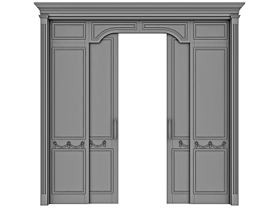 Classic Traditional Sliding Doors With Ornate Top Frame And Decorative Wooden Panels 3d model