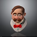 Cartoon Man Character With Brown Hair Glasses Mustache And Red Bow Tie