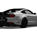 White Mustang Sports Car With Black Stripes And Sporty Black Wheels