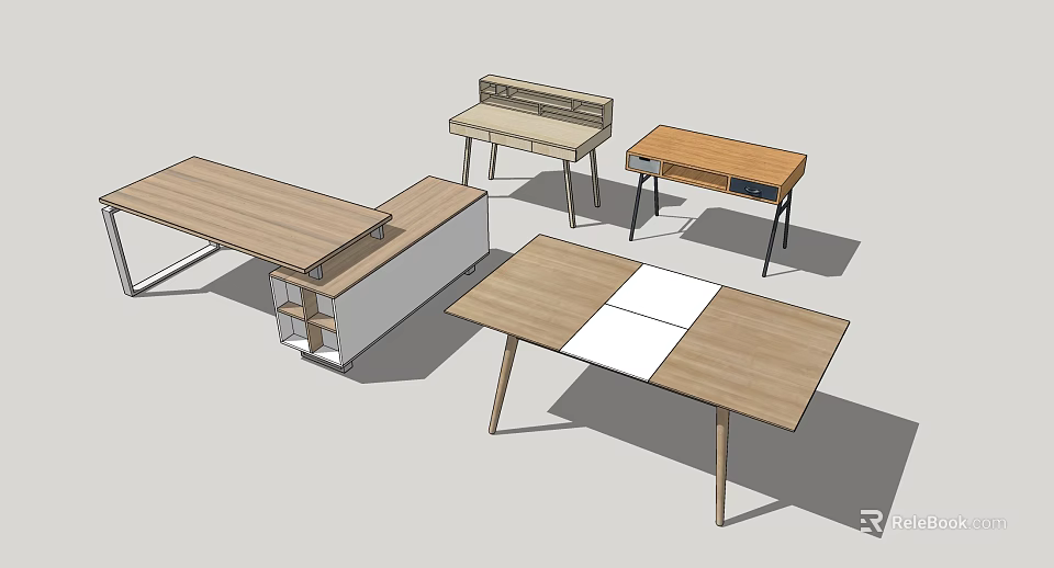 Modern Wooden Office Desks With Various Styles Drawers And Simple Design 3d model 