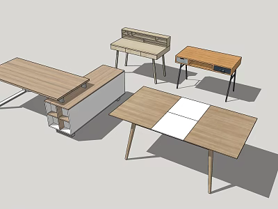 Modern Wooden Office Desks With Various Styles Drawers And Simple Design 3d model