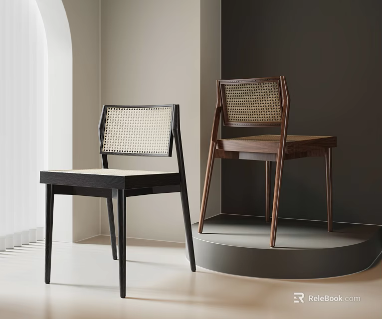 Modern Leisure Chairs With Woven Backrests And Wooden Frames In Black And Brown 3d model 