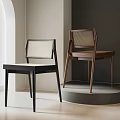 Modern Leisure Chairs With Woven Backrests And Wooden Frames In Black And Brown