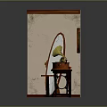 Vintage Room Corner Featuring Old Sewing Machine And Gramophone With Decorative Mirrors