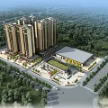 Aerial View of Residential Complex Planning With High Rise Buildings Commercial Area and Green Landscaping