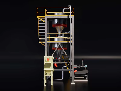 Industrial Equipment With Yellow Safety Railing Multi Level Storage Tank Stairs And Pipes 3d model
