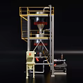 Industrial Equipment With Yellow Safety Railing Multi Level Storage Tank Stairs And Pipes