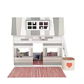 Cute Loft Kids Bed With Striped Roof Window Heart Decor And Underbed Play Space