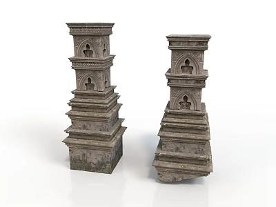 Ancient Stone Architectural Towers With Weathered Surface And Multi Tiered Arched Decorations 3d model
