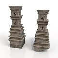 Ancient Stone Architectural Towers With Weathered Surface And Multi Tiered Arched Decorations