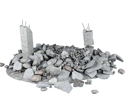 Natural Stone And Wood Building Materials With Reinforced Pillars And Debris Pile 3d model