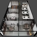 Birds Eye View of Modern Office Interior With Workstations Meeting Tables And Glass Partitions