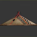 Traditional Handwoven Bamboo Hat With Circular Shape Colorful Striped Pattern Red Straps And Woven Texture
