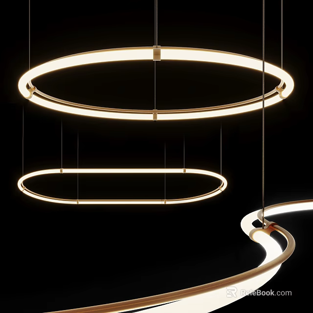 Contemporary Circular Pendant Lights Featuring Illuminated Rings And Sleek Metal Frame 3d model 