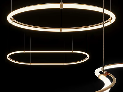 Contemporary Circular Pendant Lights Featuring Illuminated Rings And Sleek Metal Frame 3d model