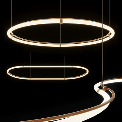 Contemporary Circular Pendant Lights Featuring Illuminated Rings And Sleek Metal Frame 3d model