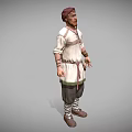 Medieval Man in White Shirt with Cross Straps Red Headscarf Dark Pants Brown Shoes