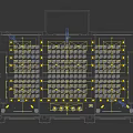 Modern Spacious Conference Room With Arranged Chairs Large Screen Decorative Paintings And Recessed Lighting