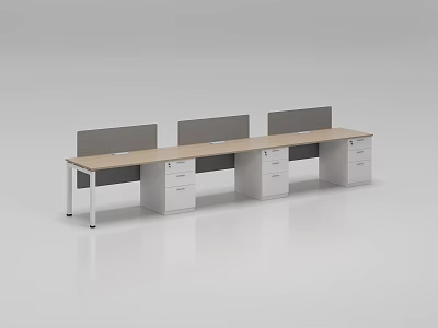 Modern Office Desk With Three Grey Dividers Light Top And White Drawers 3d model