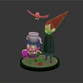 Miniature Scene Model With Red Hatted Figure Small Character Cauldron Bird And Base 3d model
