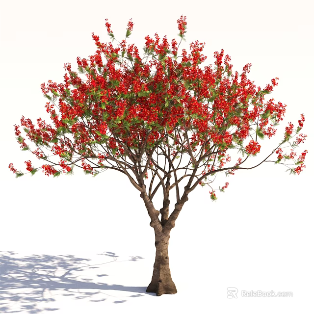 Vibrant Blooming Arbor With Red Flowers Trunk And Branches In Full Bloom 3d model