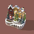 Cartoon Christmas Scene With Snowy Roof Houses Santa Claus Decorated Christmas Tree And Snowy Ground
