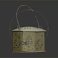 Traditional Octagonal Storage Container With Carved Hollow Design And Handle