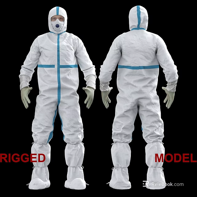 People Wearing White Protective Suits With Blue Stripes Front And Back Rigged Model Views 3d model 