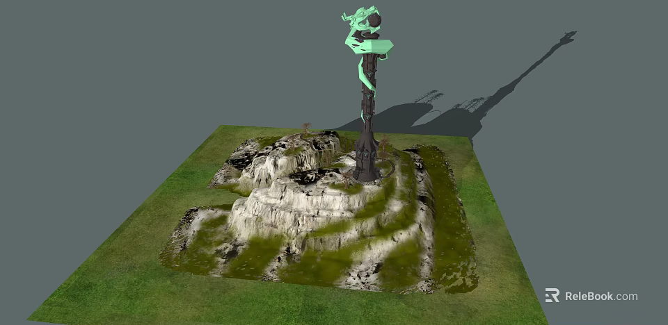 Green Sculpture On Rock Base With Grassy Surroundings And 3D Design 3d model 