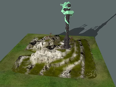 Green Sculpture On Rock Base With Grassy Surroundings And 3D Design 3d model