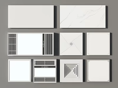 Modern Ceiling Panels With Various Textures Grid Patterns And Ventilation Features 3d model