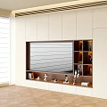 Modern TV Wall With White Cabinetry Embedded TV Display Shelf Decorations And Bright Window Lighting