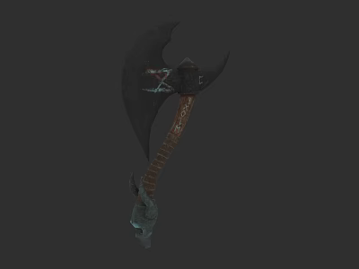 Fantasy Battle Axe Weapon With Leather Wrapped Handle And Skull Head Decoration 3d model