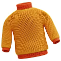 Warm Yellow Knitted Sweater With Orange Collar Cuffs And Textured Knit Pattern