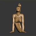 Golden Female Sculpture in Dynamic Pose with Metallic Finish on Dark Reflective Background