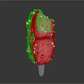 Pink Strawberry Ice Cream Bar With Red Berry Bits On Wooden Stick And Creamy Texture
