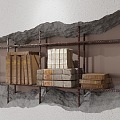 Industrial rotten wall modeling wall background cement wall reinforced wall bookshelf 3d model