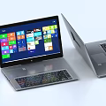 Modern Silver Laptops With Windows Interface Colorful Apps Display And Open Closed Design 3d model