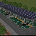 Solar Powered Parking Lot With Charging Stations For Electric Vehicles And Trees