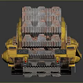 Yellow Industrial Mechanical Crawler Vehicle With Rusty Gears And Tracks