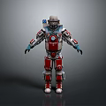 Sci-Fi Mechanical Robot With Red White Armor Helmet And Mechanical Arms 3d model