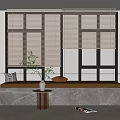 Modern Bay Window Design With Louvered Blinds Cozy Bench Decorative Pillows And Marble Top Table