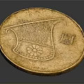 Golden Circular Sculpture Engraving With Harp Design And Floral Patterns