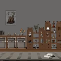 Wooden Decorative Cabinets With Open Shelves And Various Decorative Items In Cozy Interior