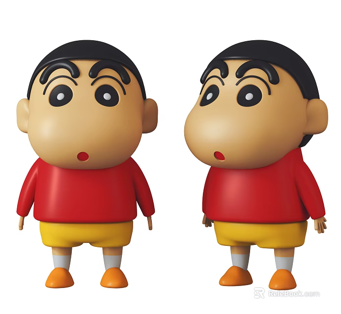 Cute Cartoon Dolls With Red Shirts Yellow Shorts Black Hair And Surprised Expressions 3d model 